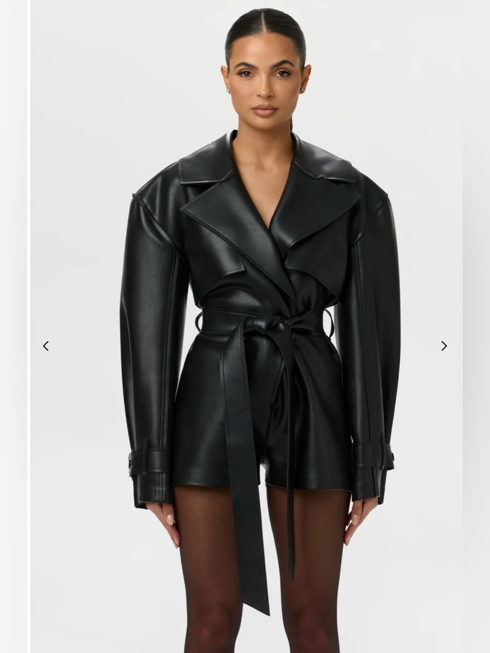 Naked Wardrobe Vegan Leather Trench Romper Black
